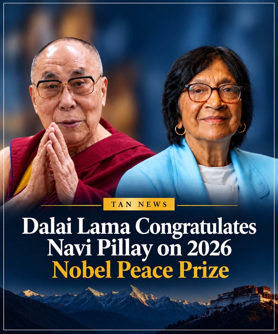 TAN news poster showing His Holiness the Dalai Lama and Navi Pillay